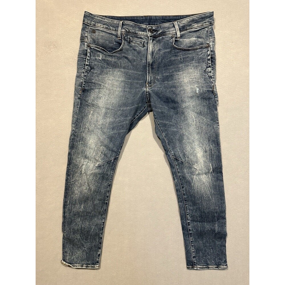 G-Star Raw D-STAQ 3D Slim Jeans Men’s Sz 34 Distressed Acid Wash